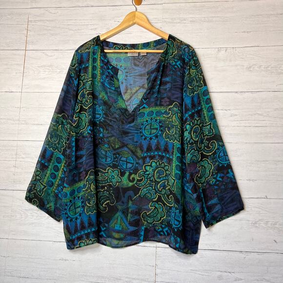 Chicos Blouse Womens Size 3/XL Colorful Paisley Geometric Floral 100% Silk - Picture 1 of 16